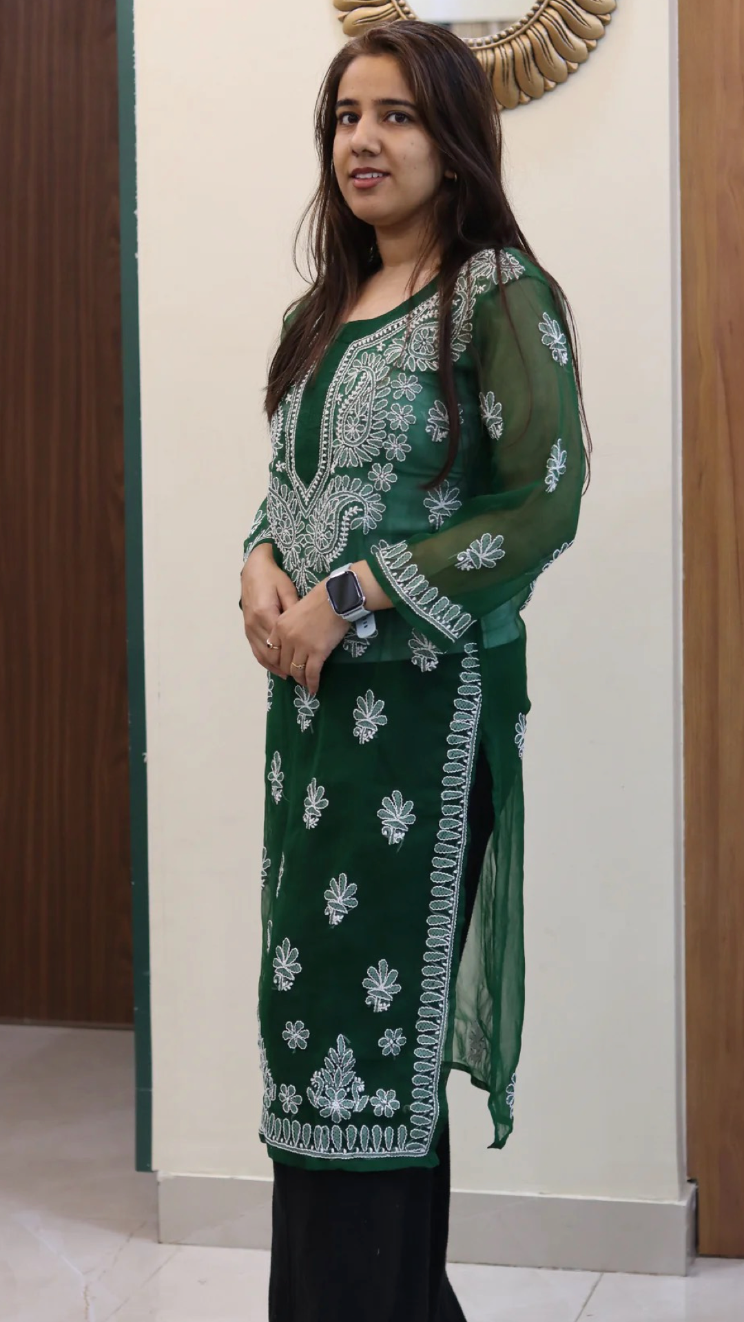 Chiffon Transparent Kurti with heavy embroidery on neck