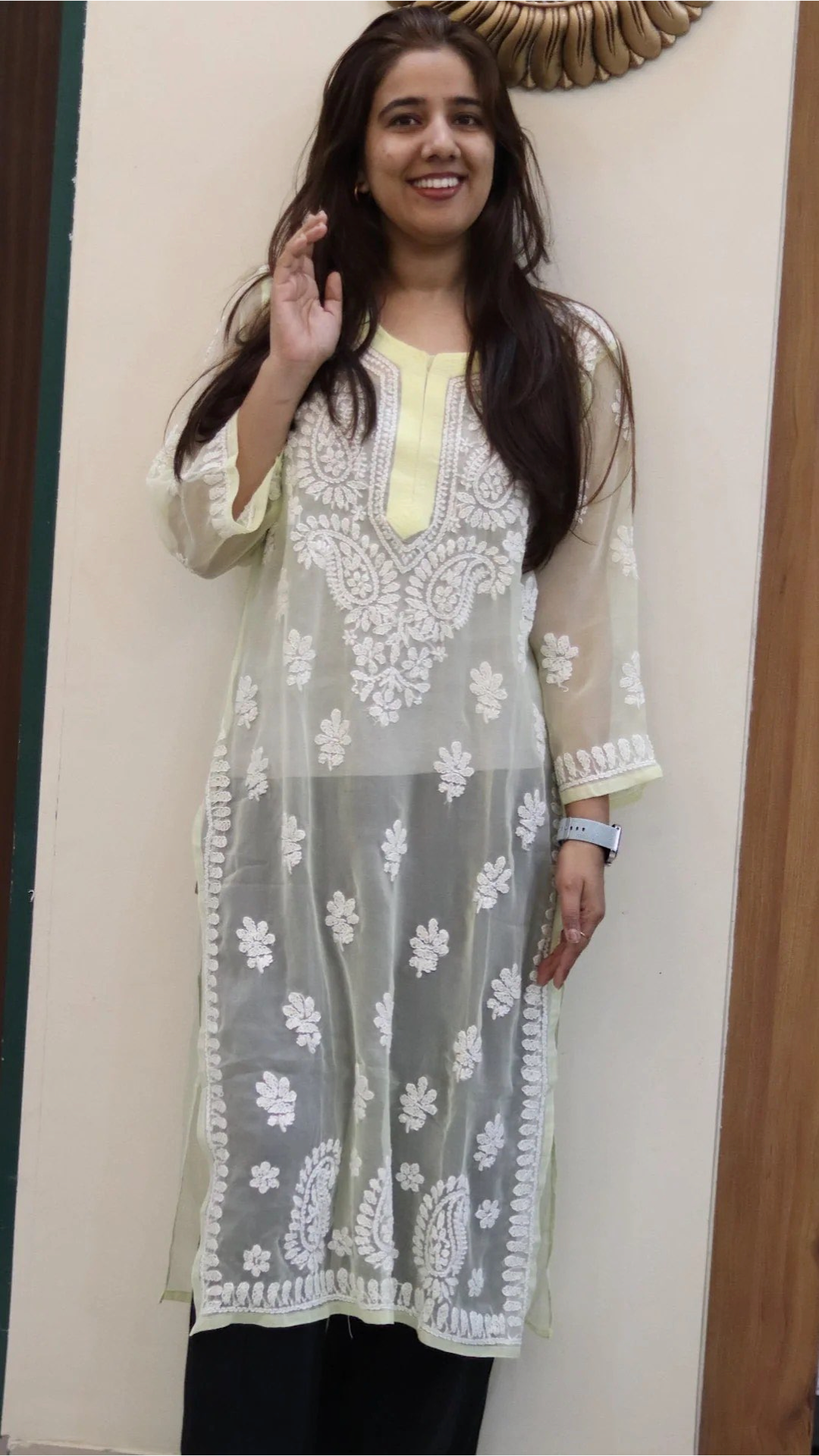 Chiffon Transparent Kurti with heavy embroidery on neck