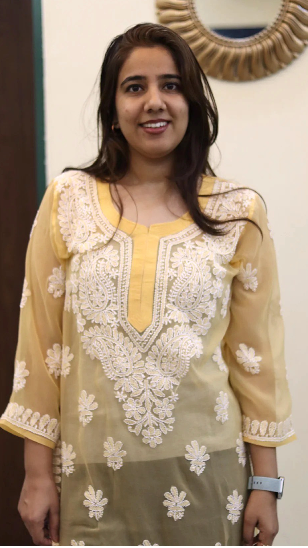 Chiffon Transparent Kurti with heavy embroidery on neck