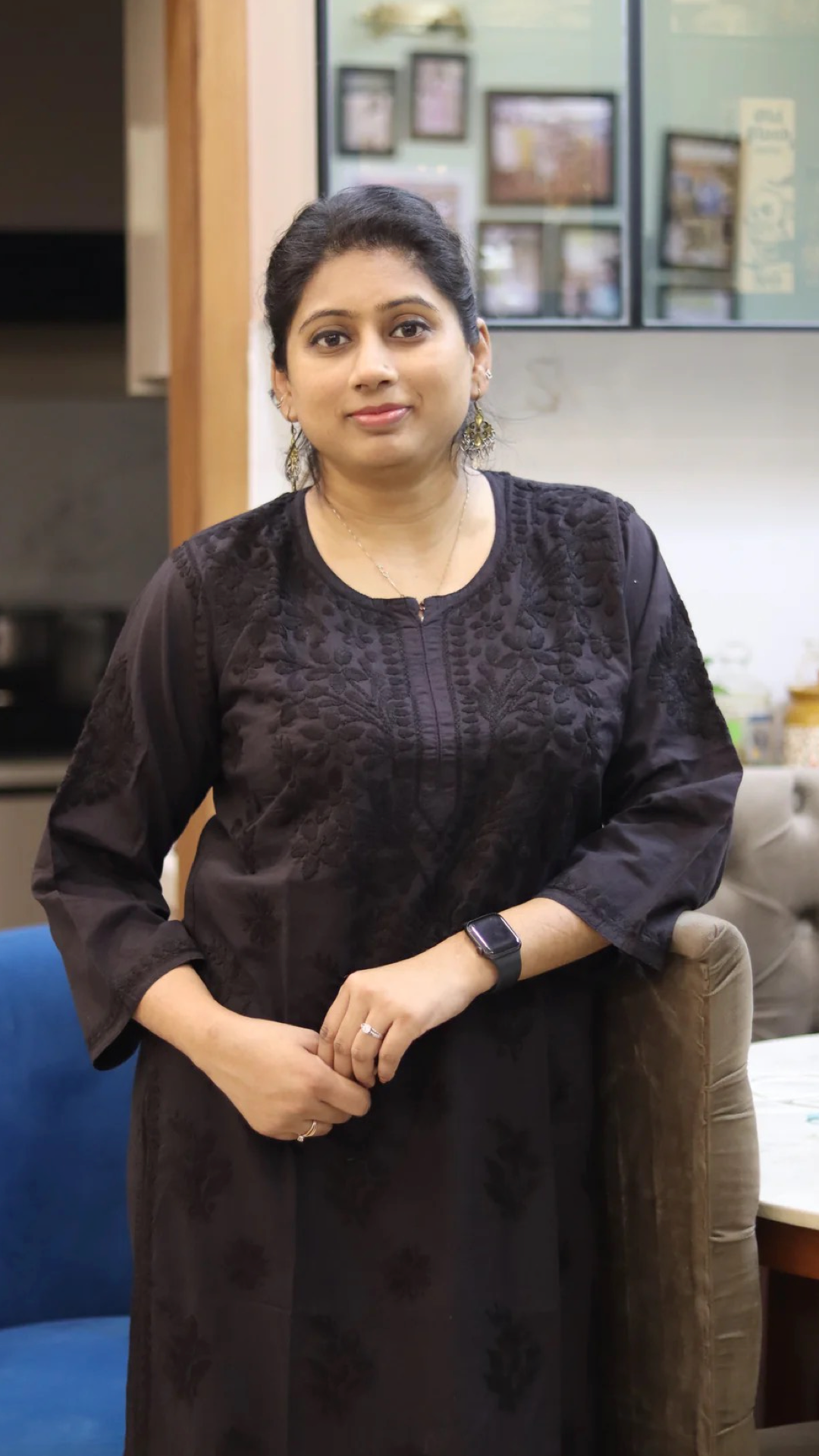 Chikankari Black Kurti with heavy embroidery on neck