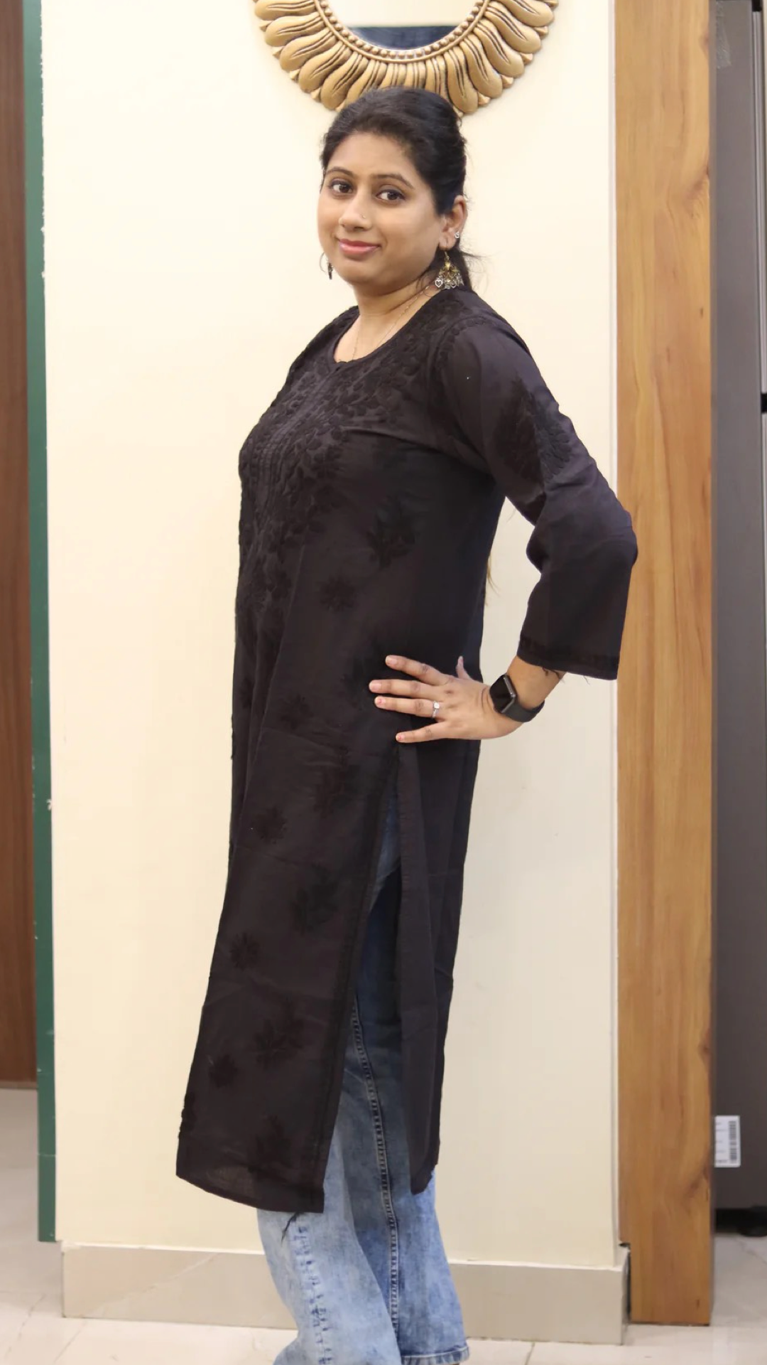 Chikankari Black Kurti with heavy embroidery on neck