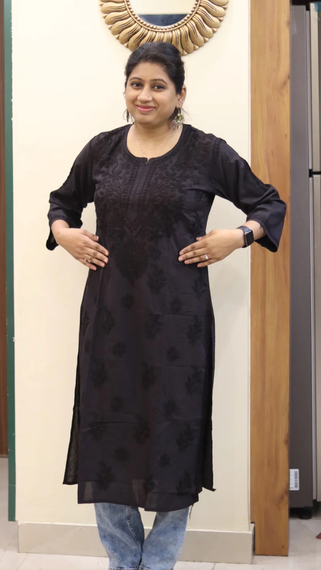 Chikankari Black Kurti with heavy embroidery on neck