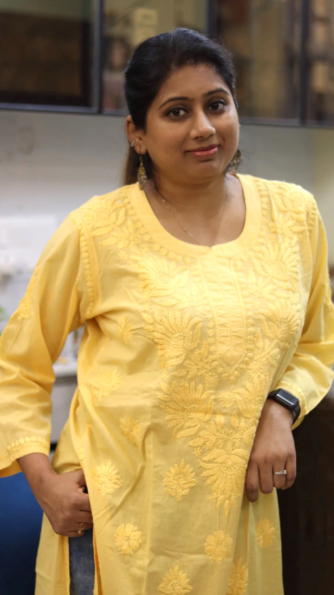 Chikankari chanderi cotton kurti with embroidery work