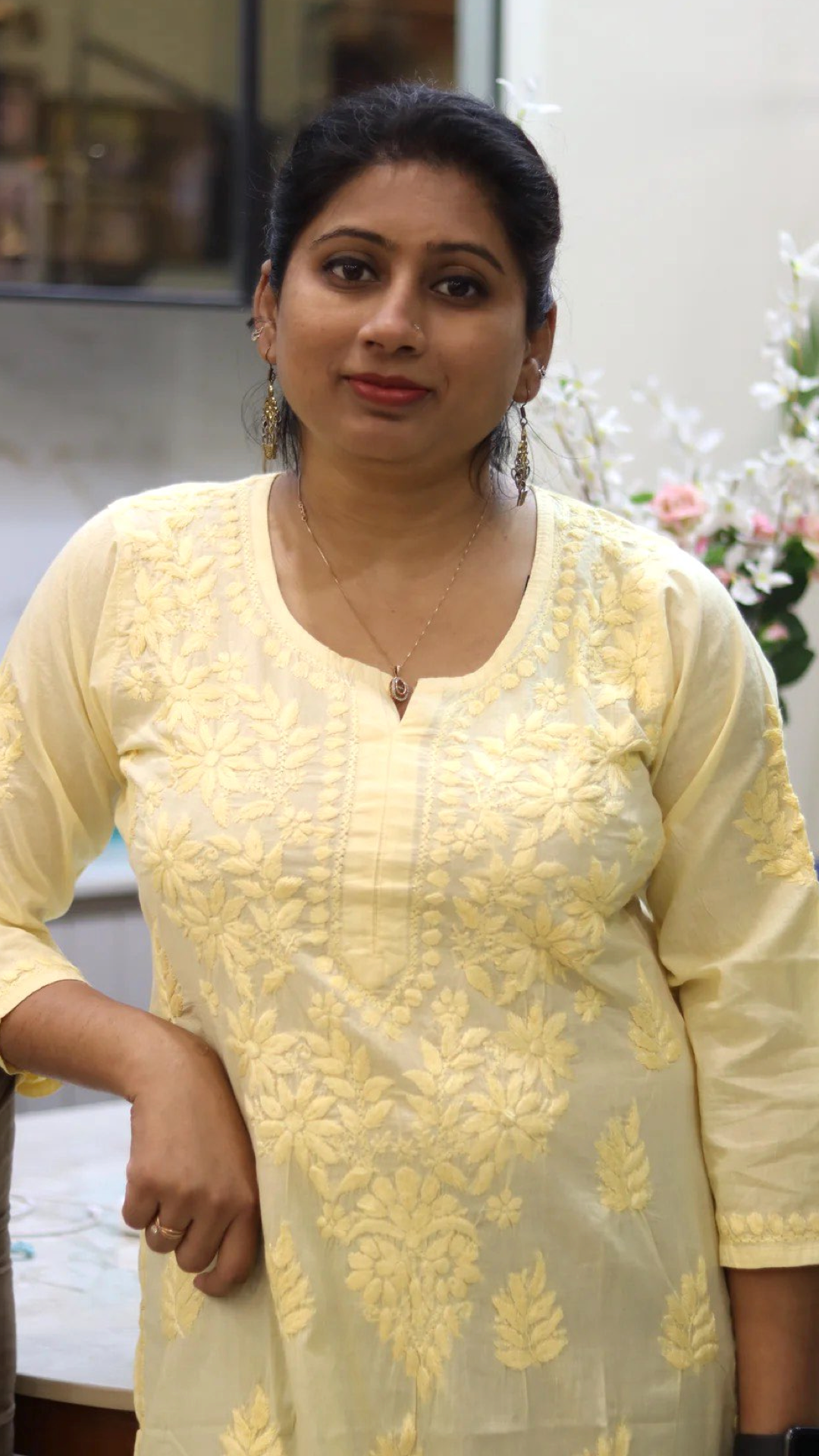 Chikankari chanderi cotton kurti with embroidery work