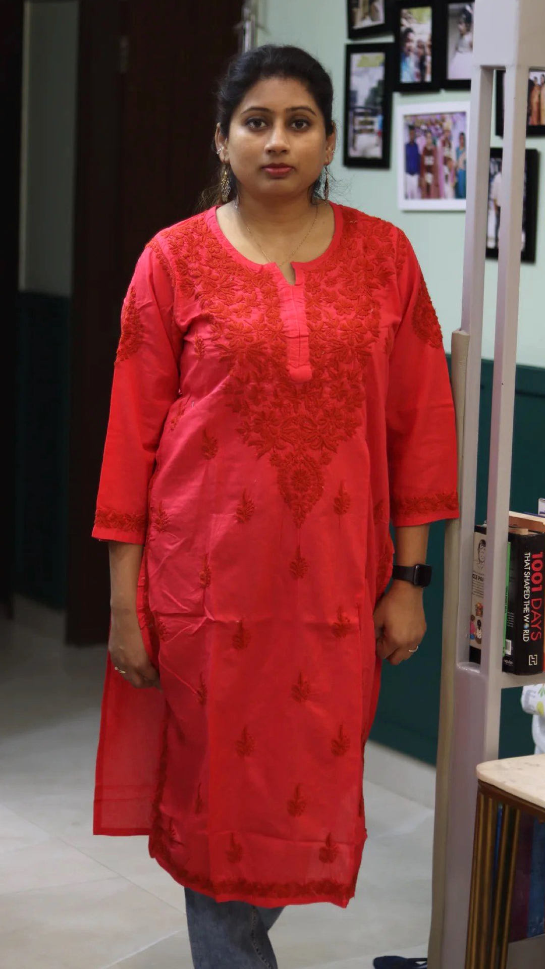 Chikankari cotton kurti with embroidery work