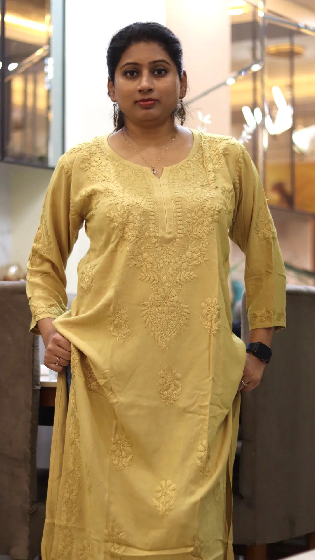 Chikankari cotton kurti with embroidery work