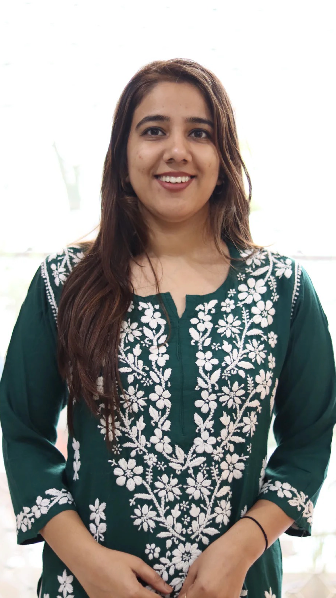 Green Kurti with full white embroidery