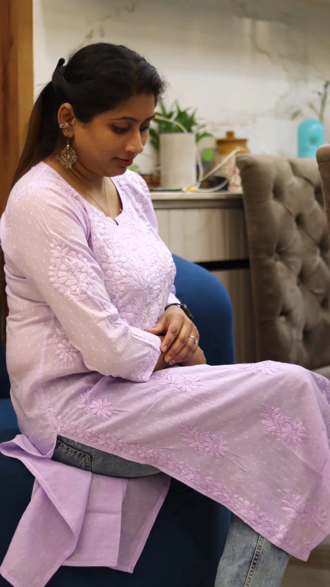 Kurti with full white embroidery