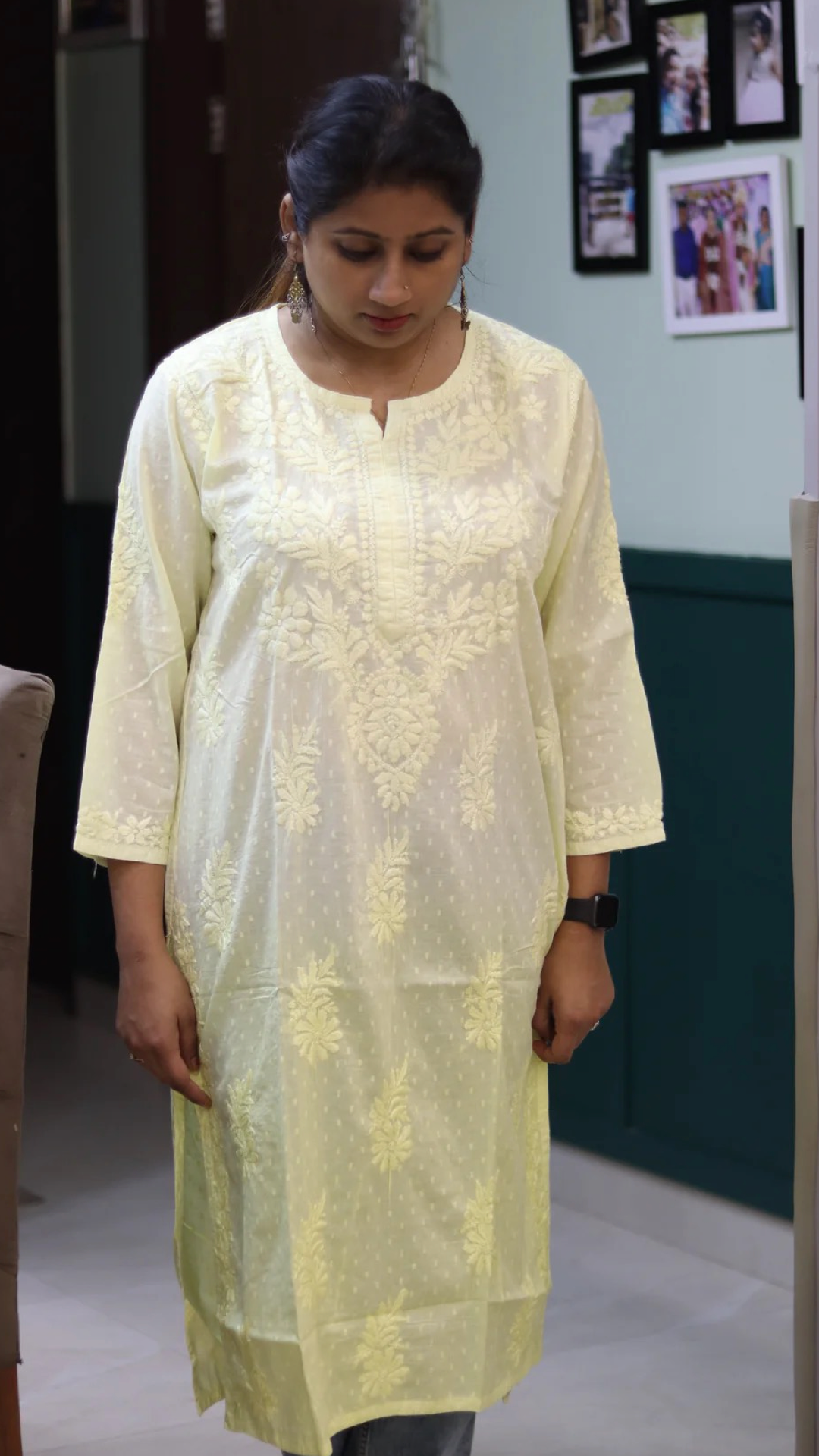 Kurti with full white embroidery