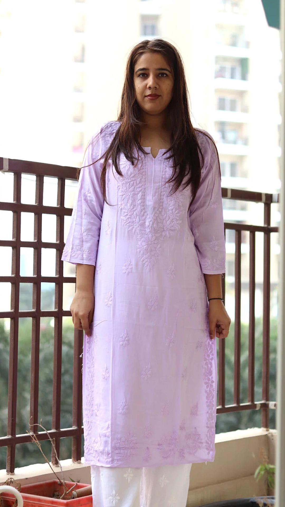 Kurti with same color embroidery