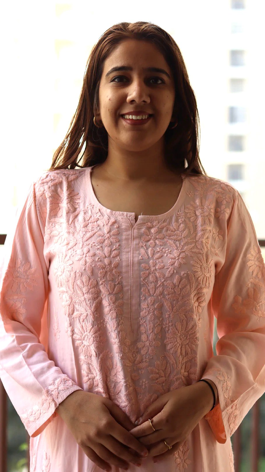 Kurti with same color embroidery