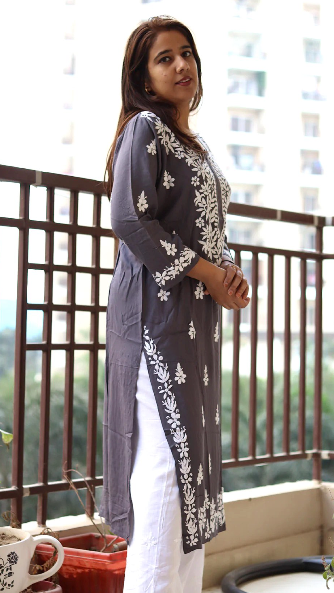 Kurti with full white embroidery