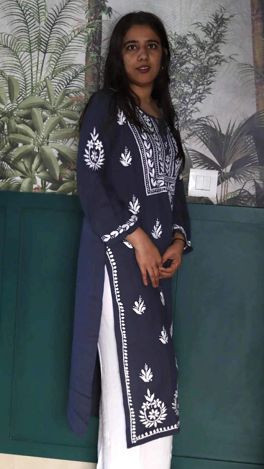 Kurti with full white embroidery