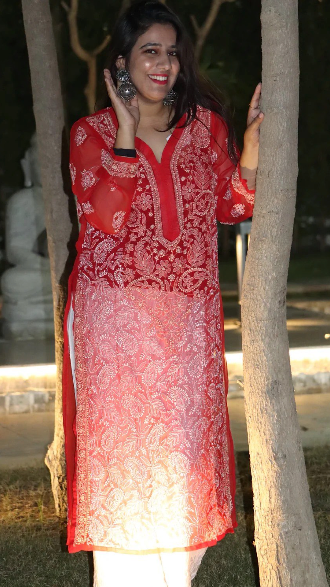 Red Chiffon Transparent Kurti with full embroidery