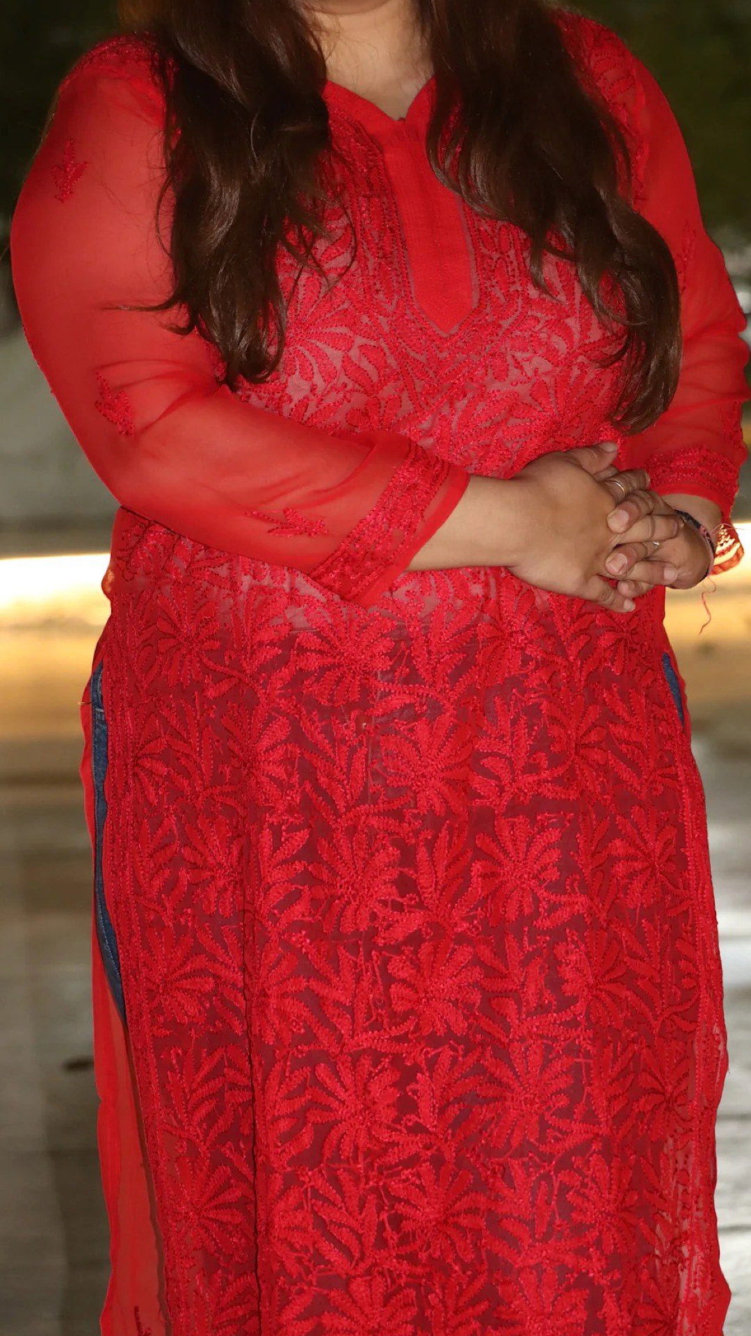 Red Kurti with full Red thread embroidery