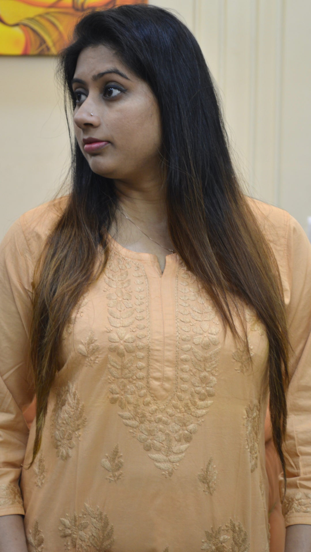 Chikankari chanderi cotton kurti with embroidery work