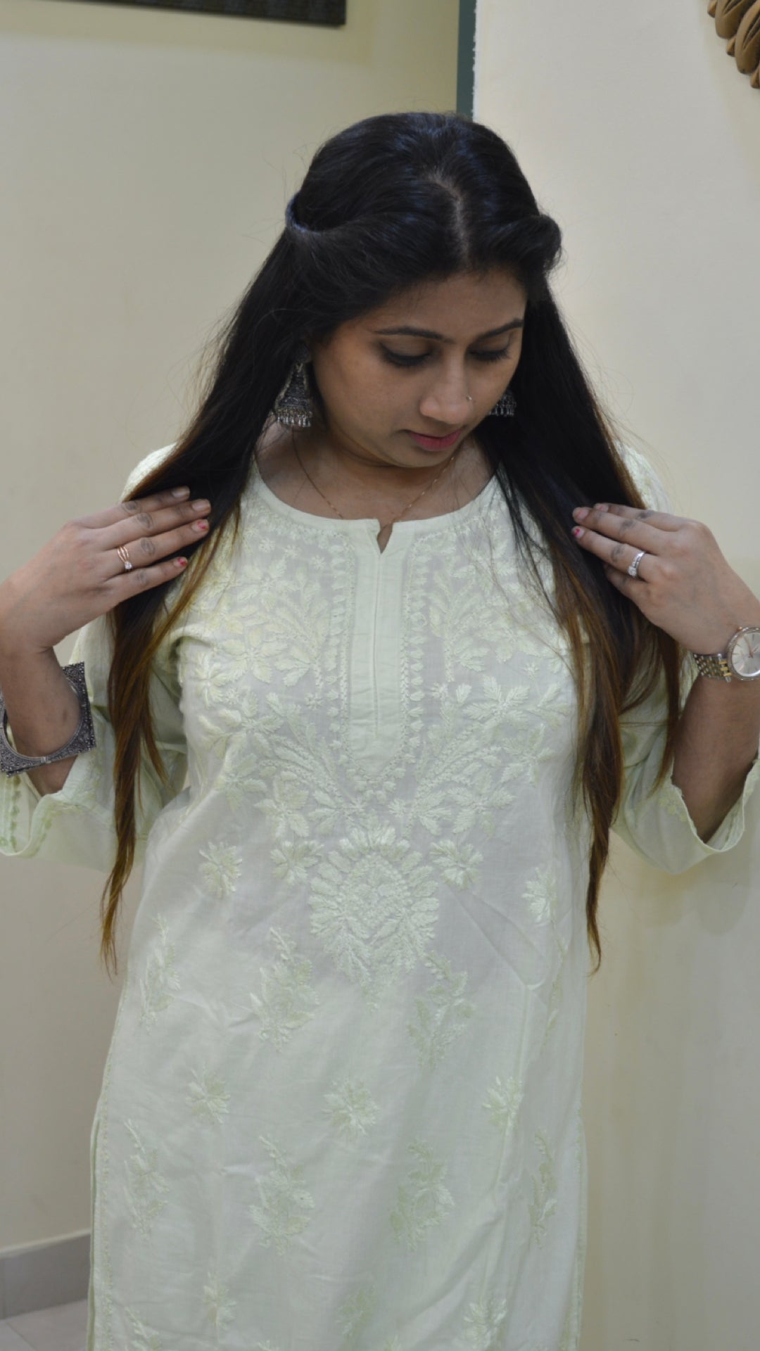 Chikankari chanderi cotton kurti with embroidery work