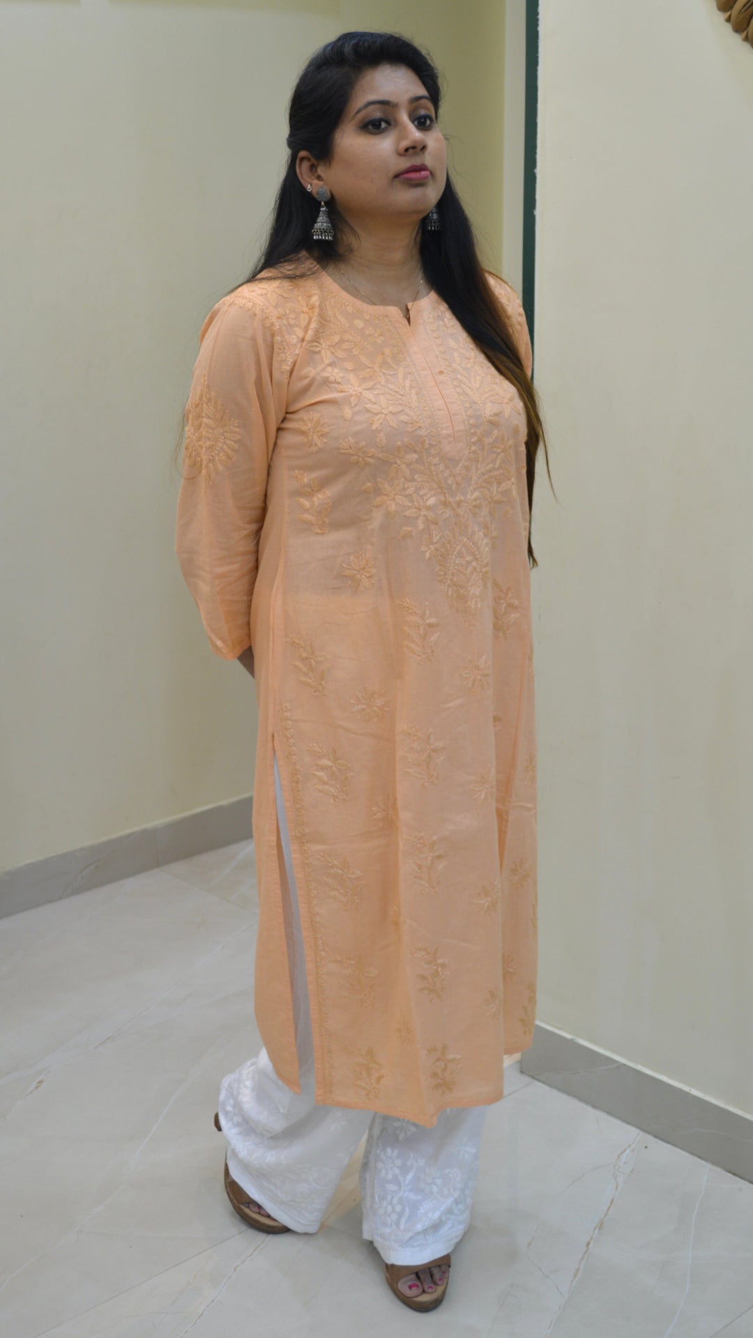 Chikankari chanderi cotton kurti with embroidery work