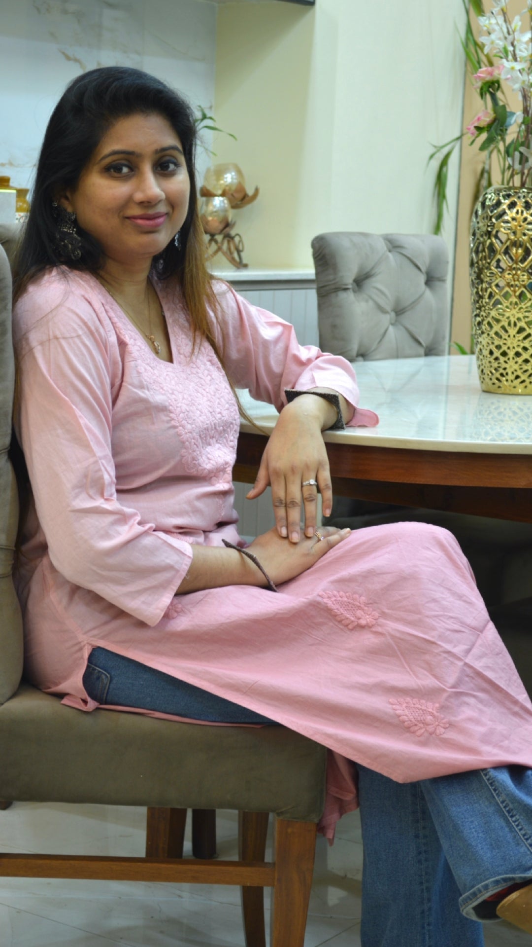 Heavy work on neck with Pure cotton fabric