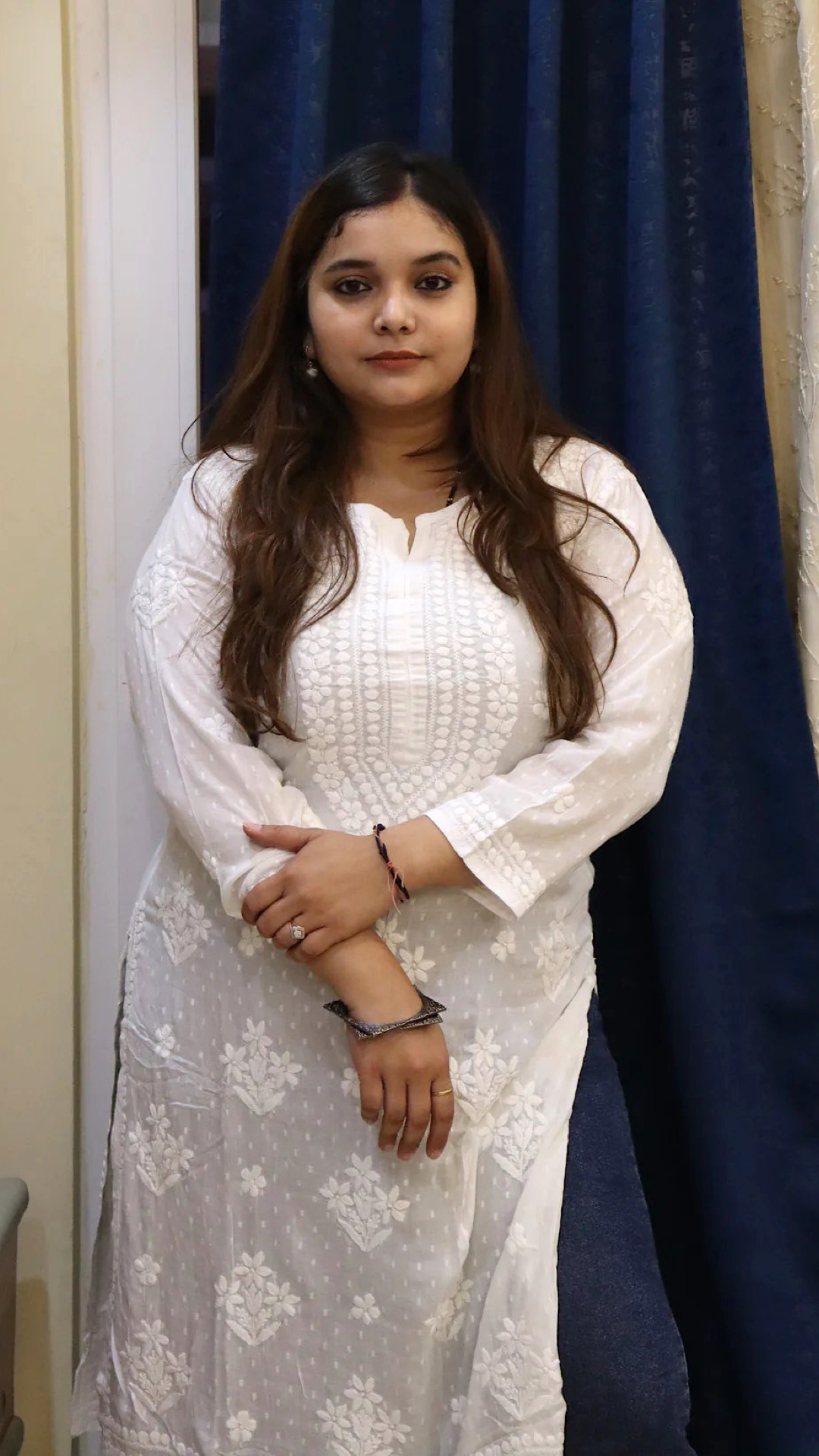 White Kurti with full white embroidery