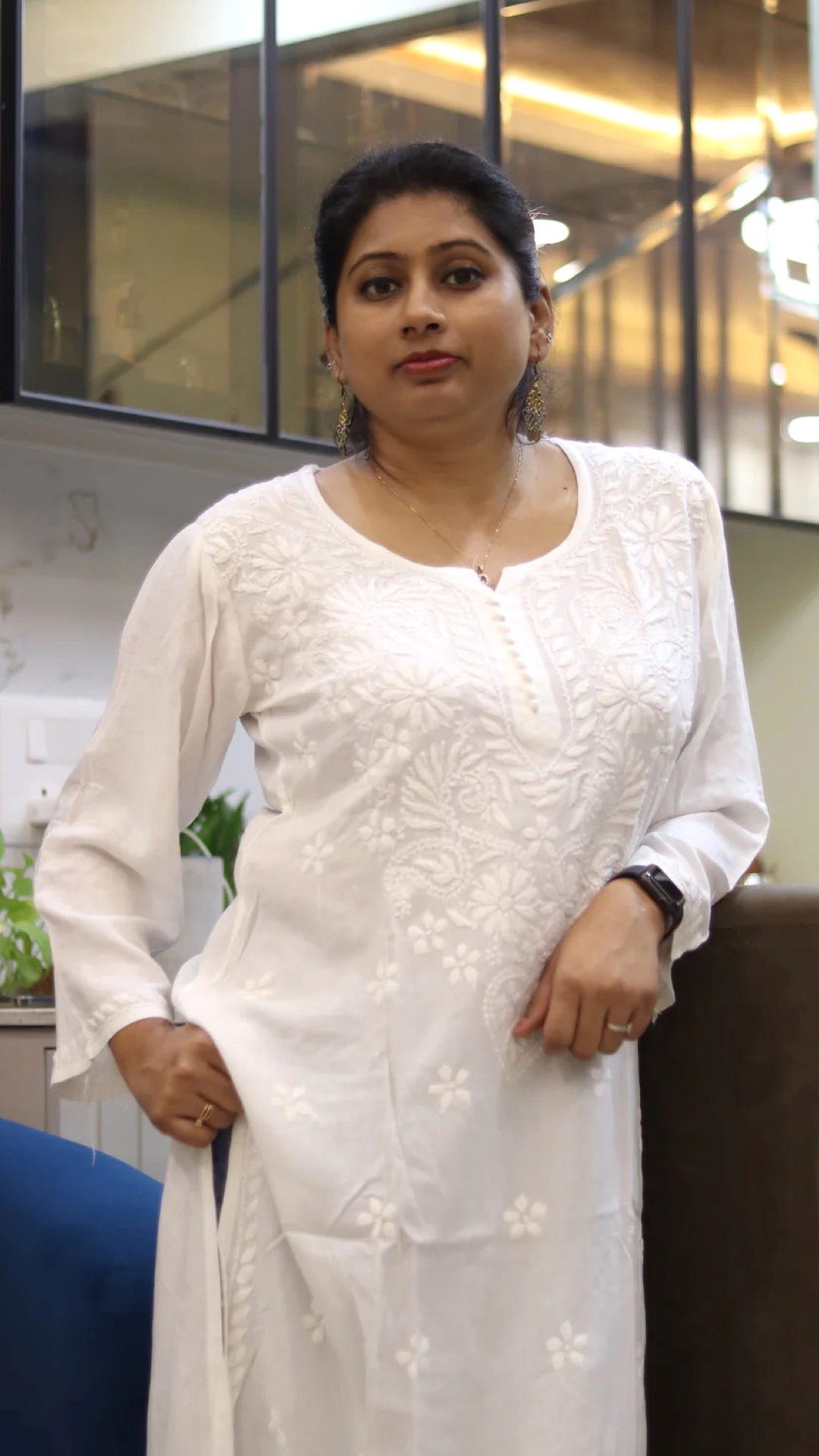 White Kurti with full white embroidery