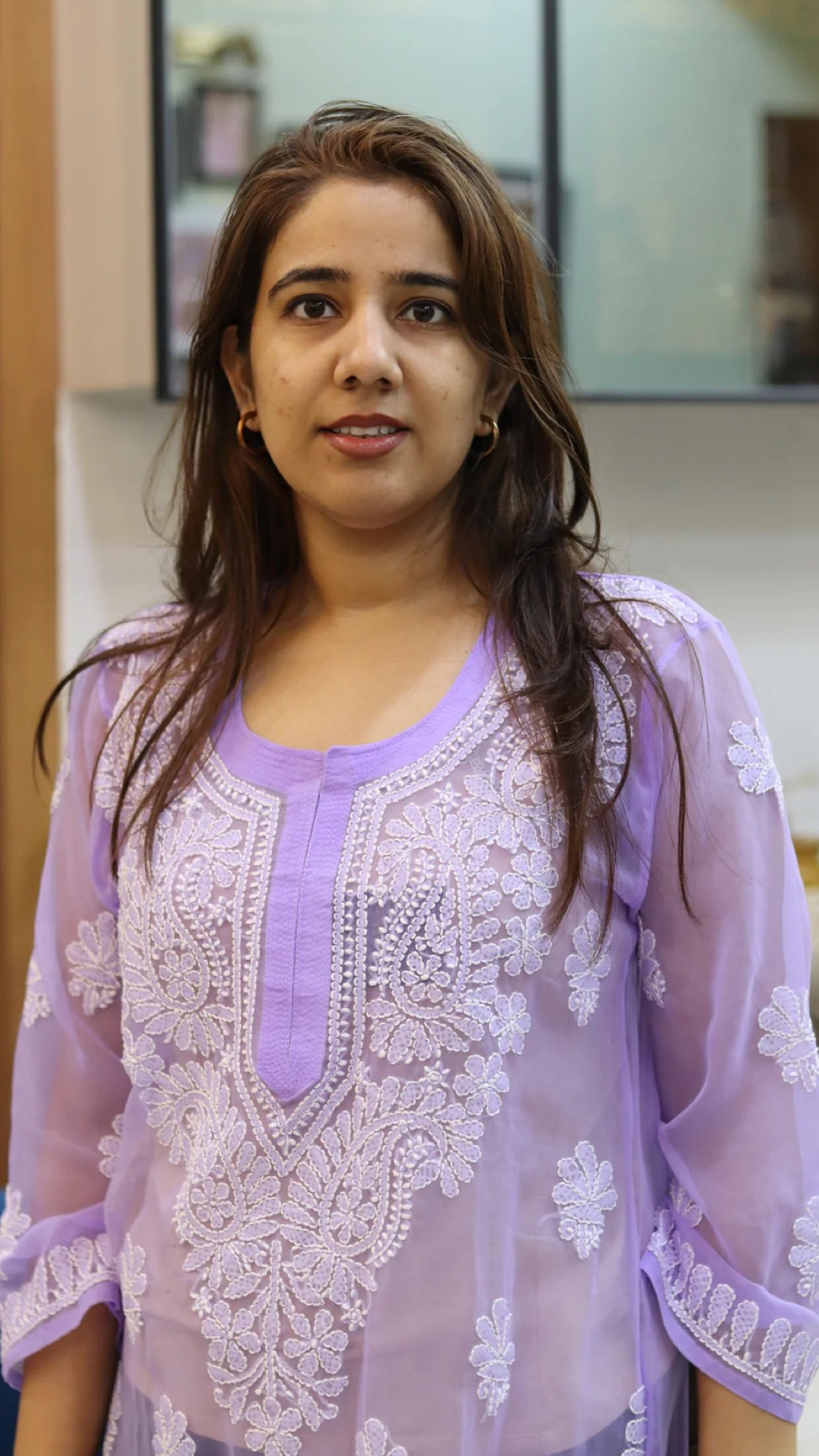 Chiffon Transparent Kurti with heavy embroidery on neck