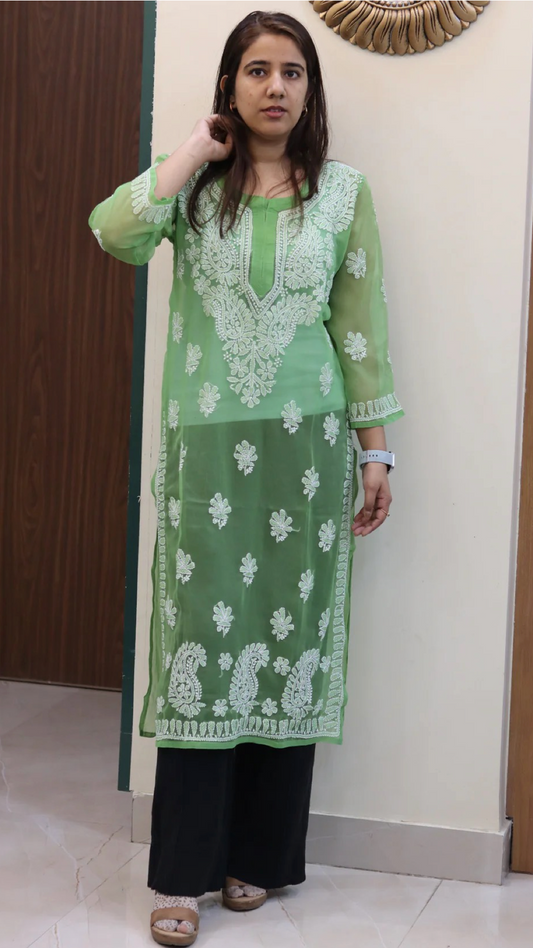 Chiffon Transparent Kurti with heavy embroidery on neck