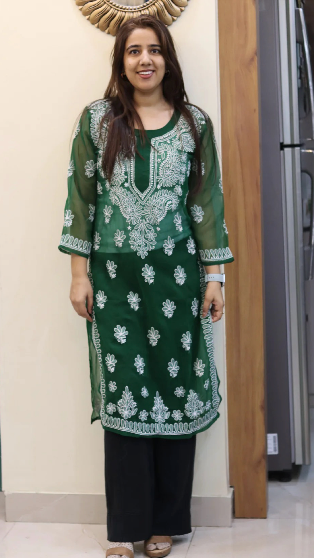 Chiffon Transparent Kurti with heavy embroidery on neck