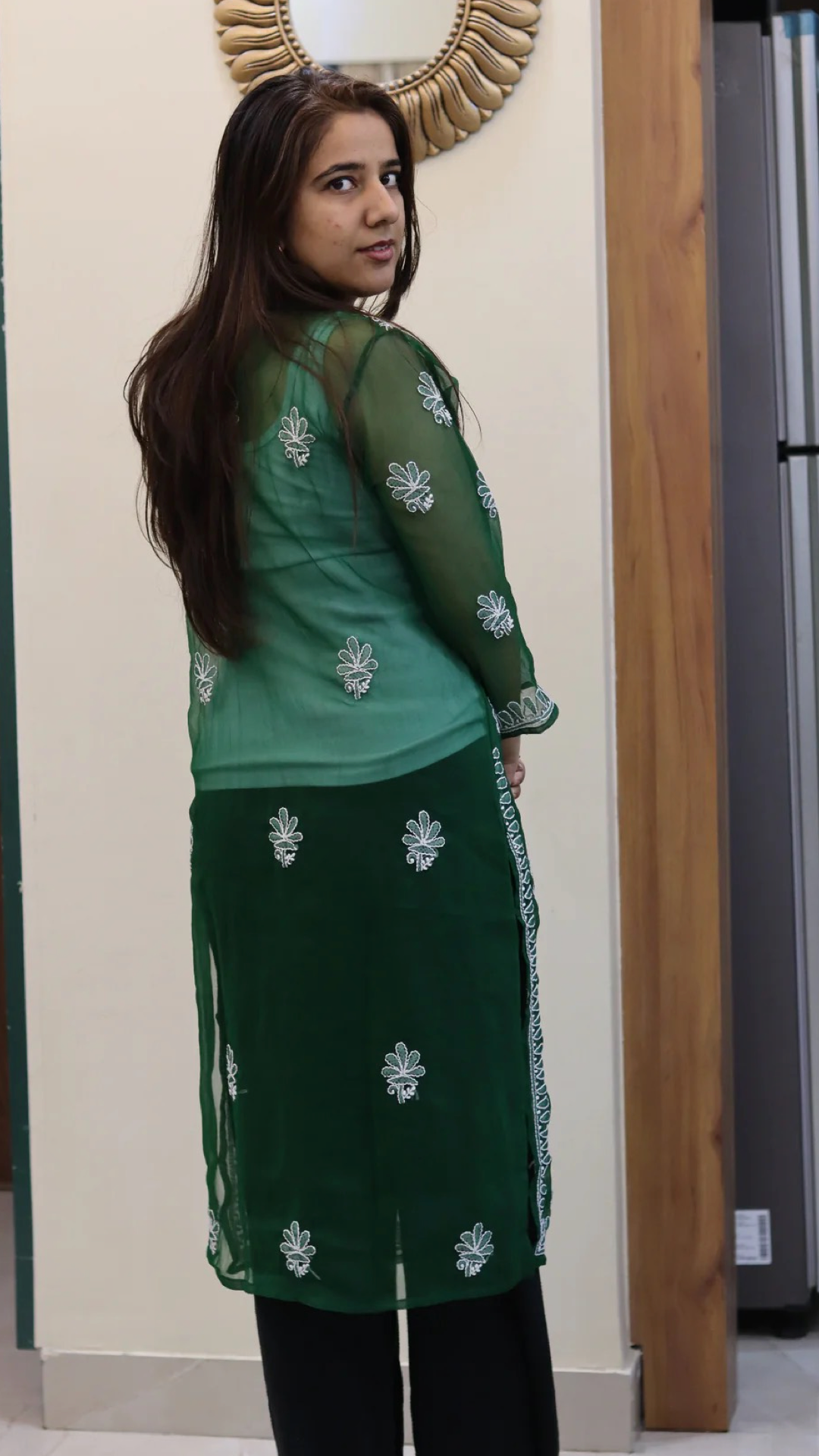 Chiffon Transparent Kurti with heavy embroidery on neck