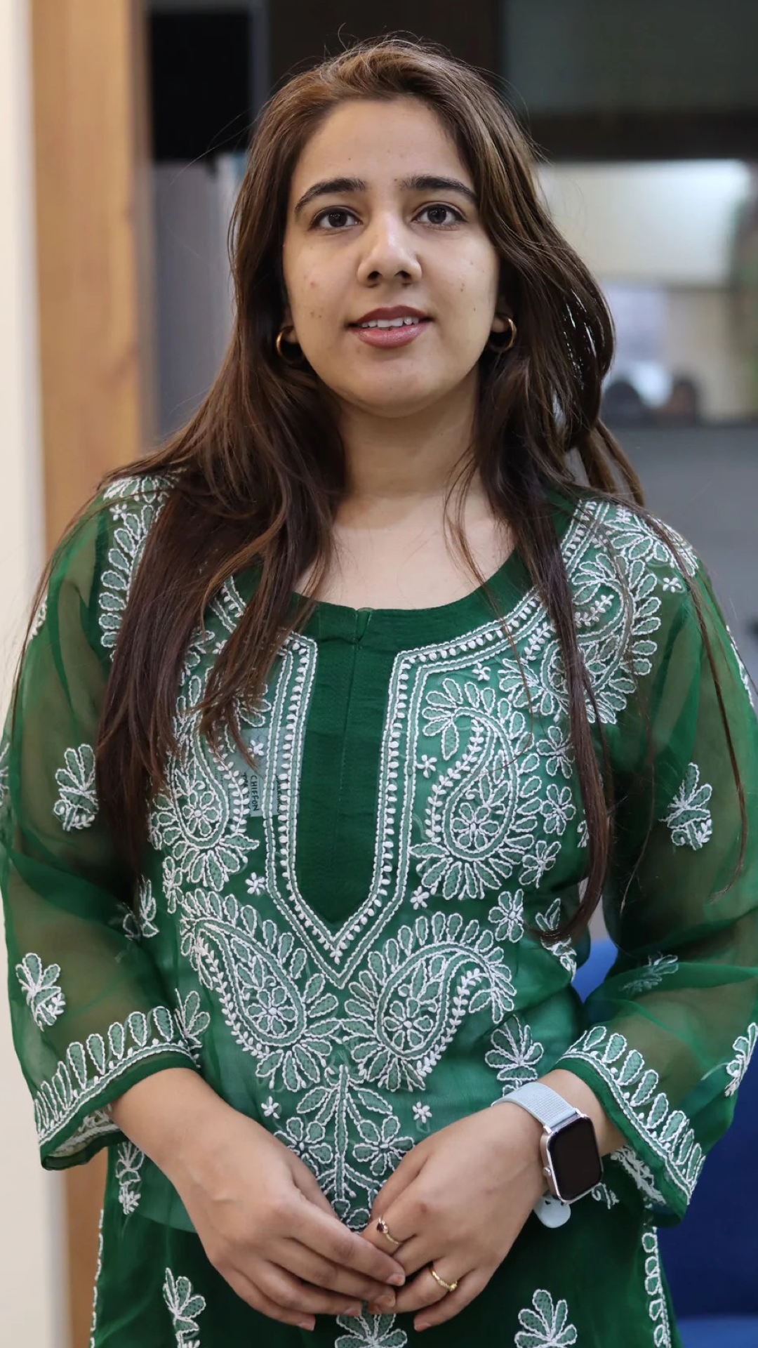 Chiffon Transparent Kurti with heavy embroidery on neck