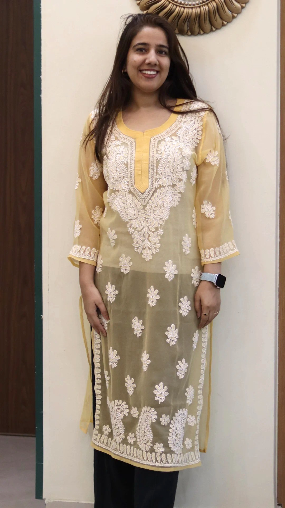 Chiffon Transparent Kurti with heavy embroidery on neck