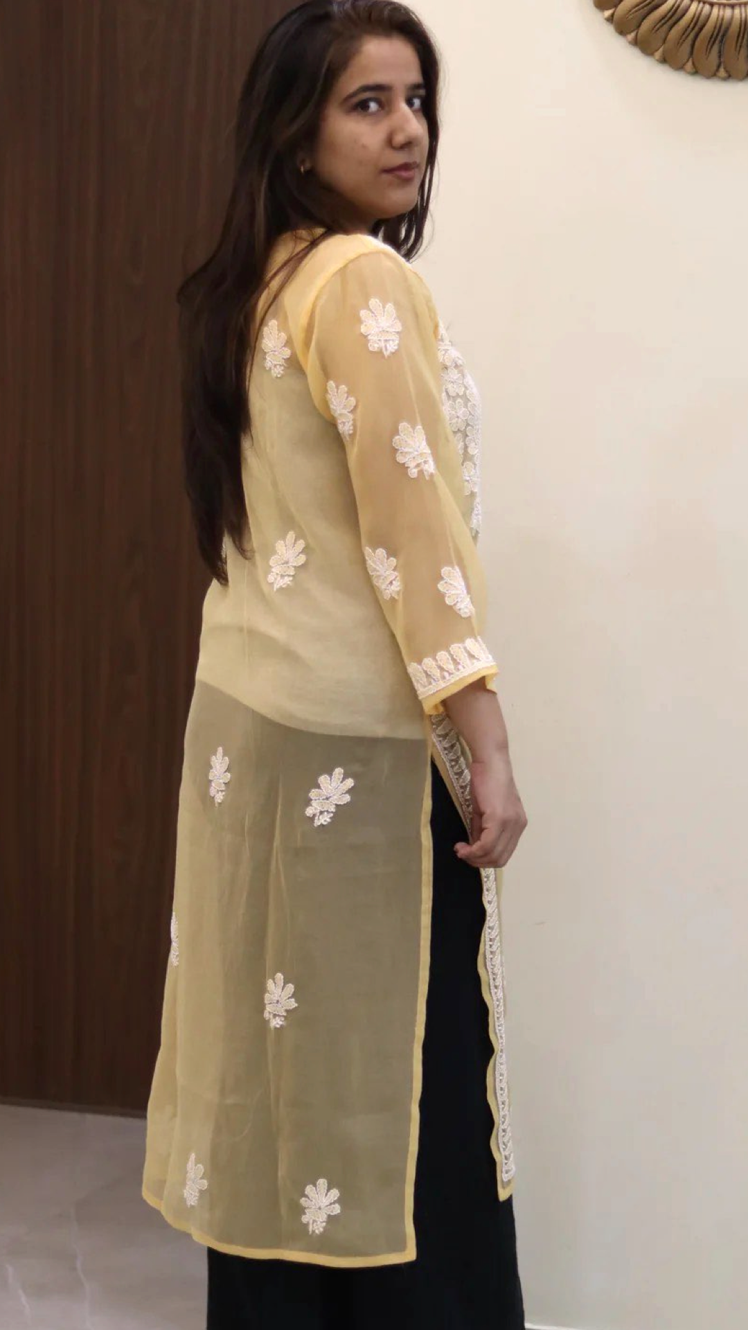 Chiffon Transparent Kurti with heavy embroidery on neck