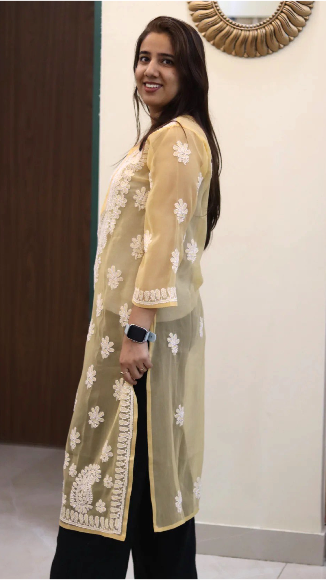 Chiffon Transparent Kurti with heavy embroidery on neck