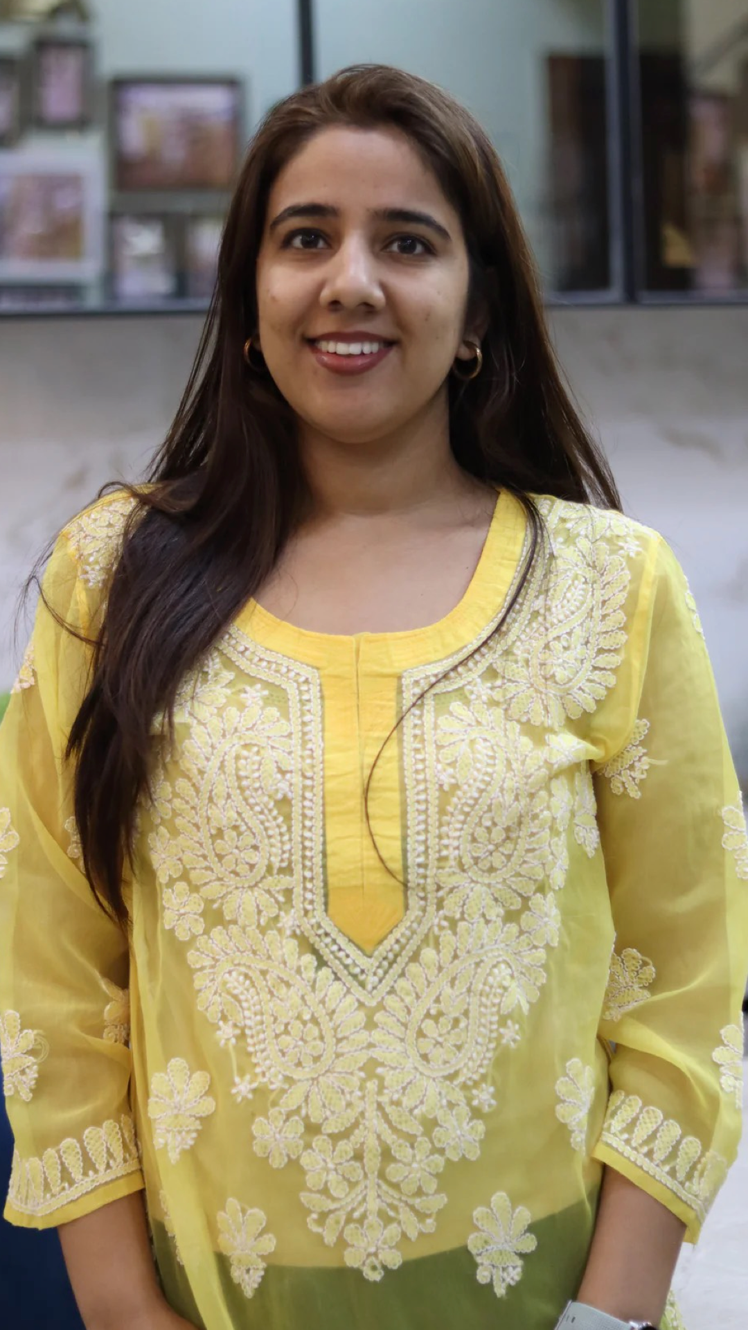 Chiffon Transparent Kurti with heavy embroidery on neck