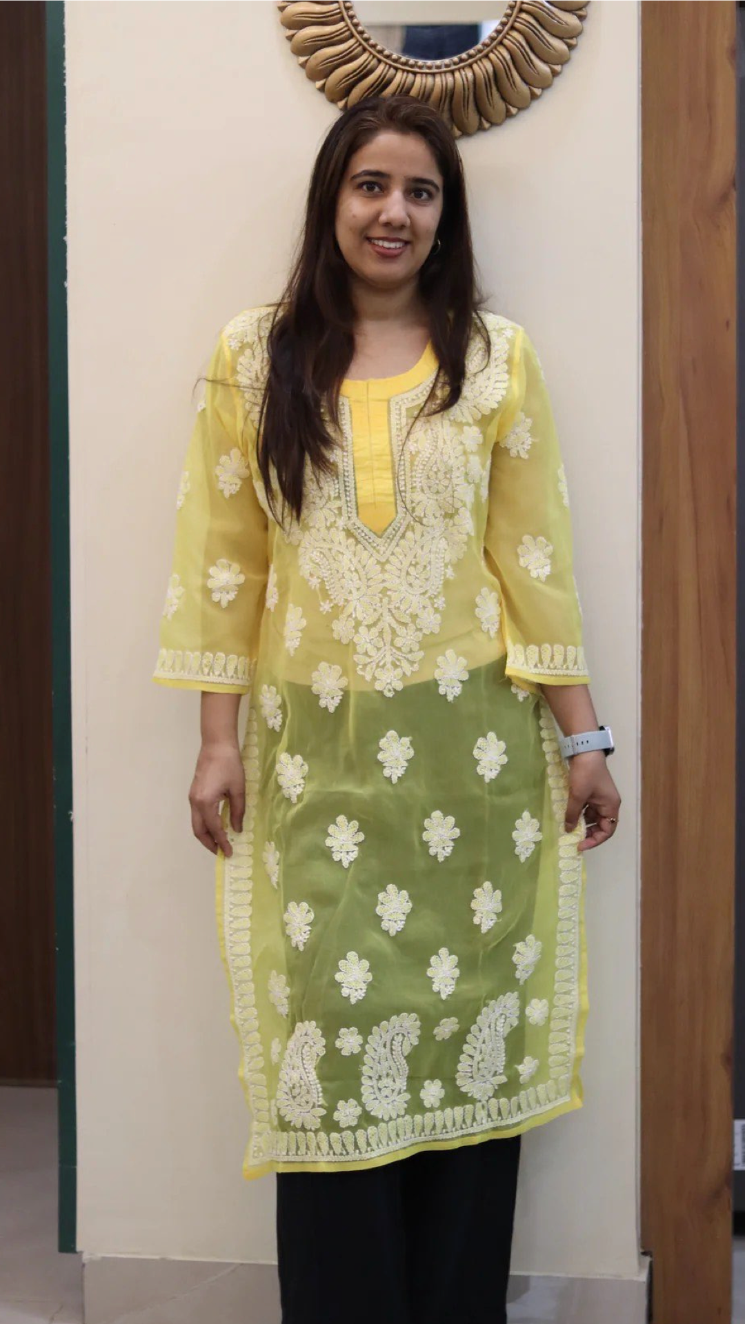 Chiffon Transparent Kurti with heavy embroidery on neck