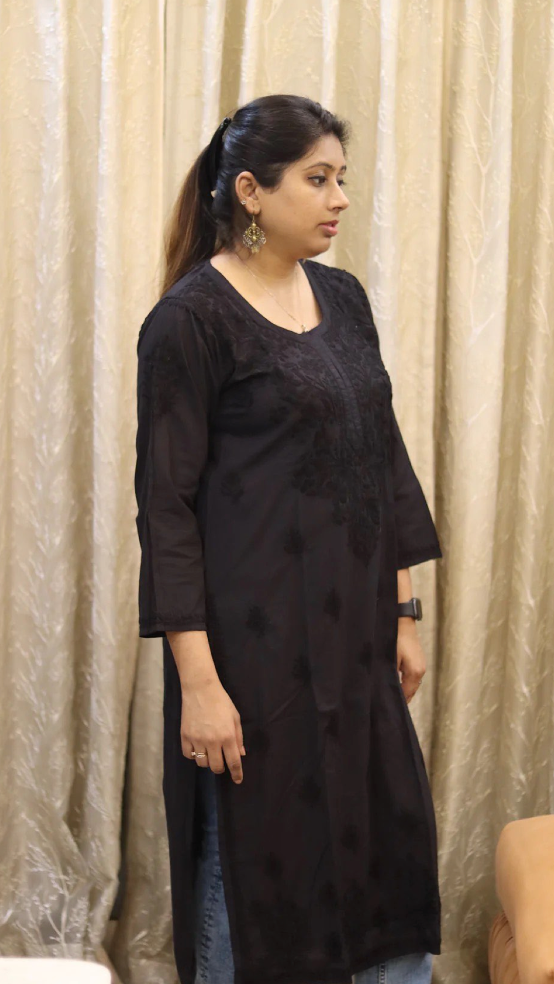 Chikankari Black Kurti with heavy embroidery on neck
