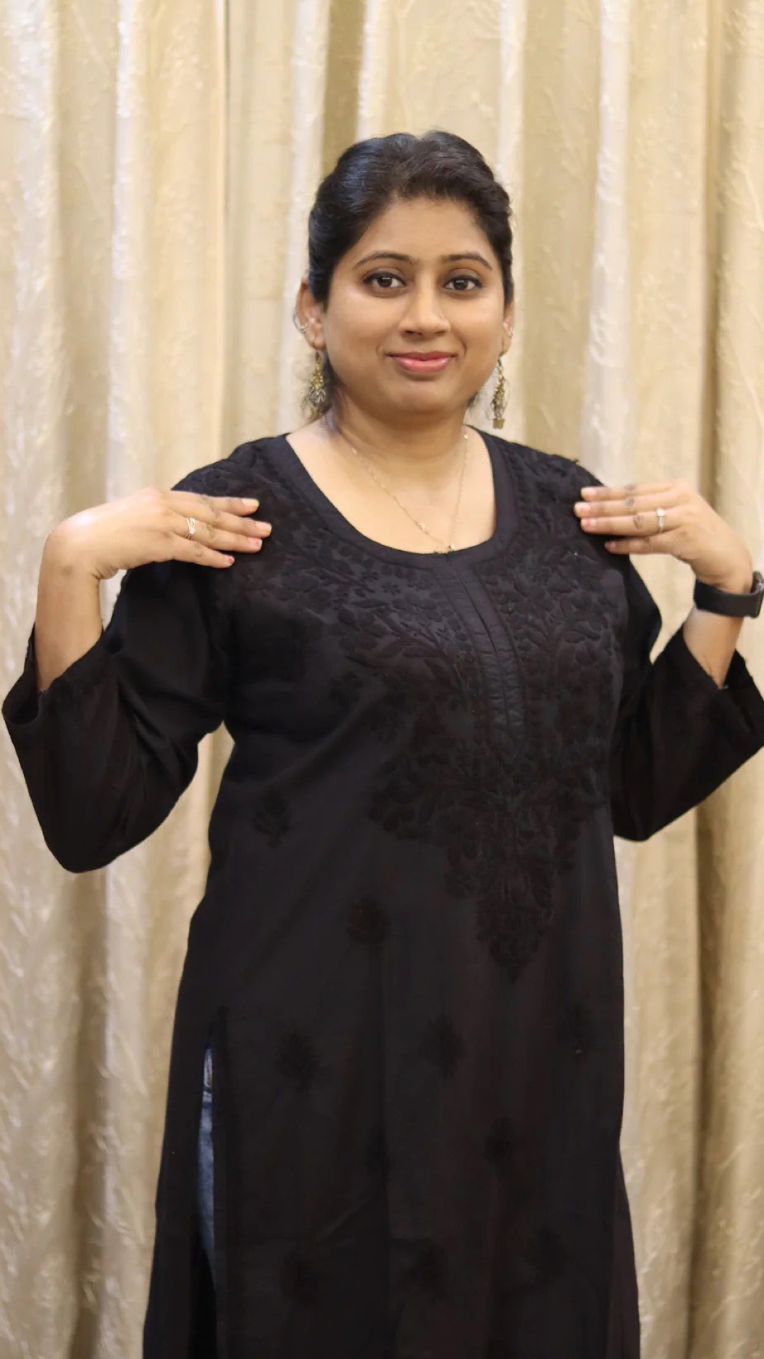Chikankari Black Kurti with heavy embroidery on neck