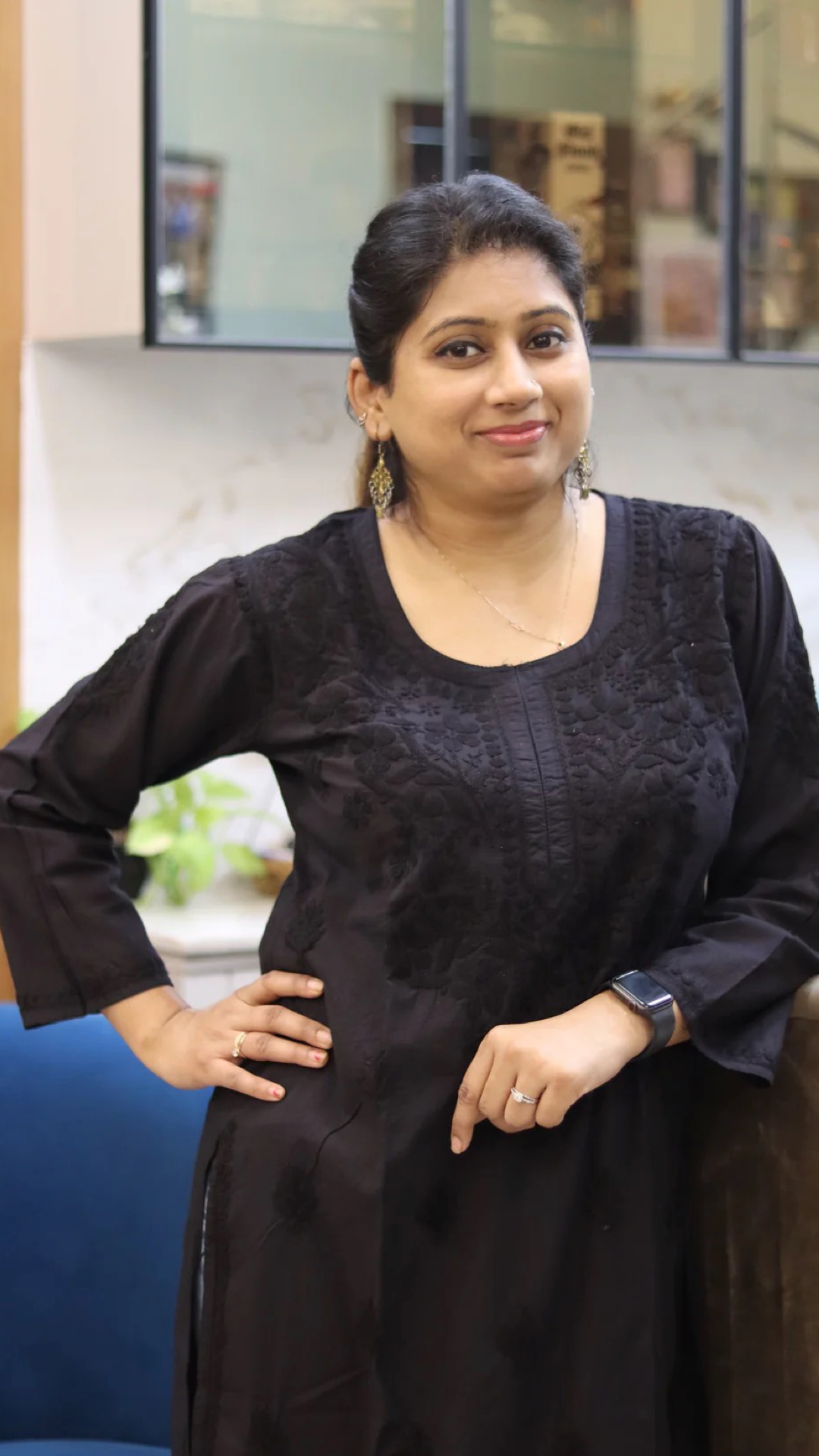 Chikankari Black Kurti with heavy embroidery on neck