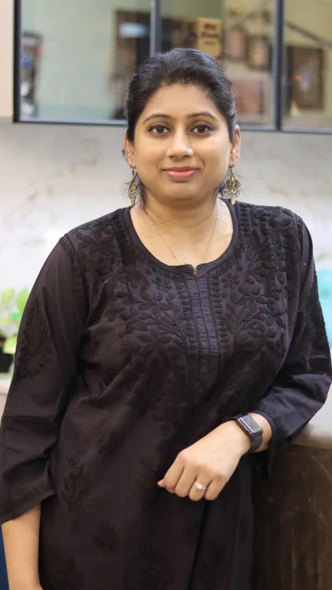 Chikankari Black Kurti with heavy embroidery on neck