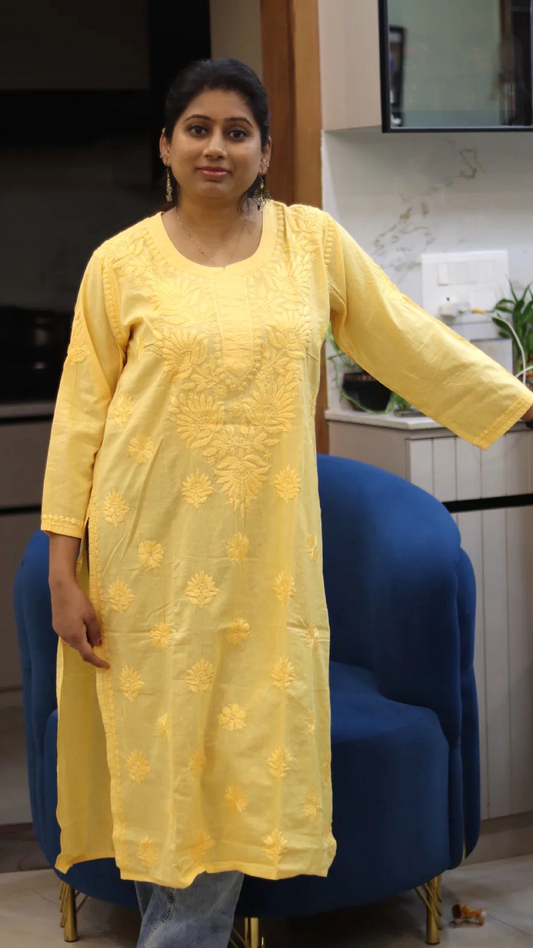 Chikankari chanderi cotton kurti with embroidery work