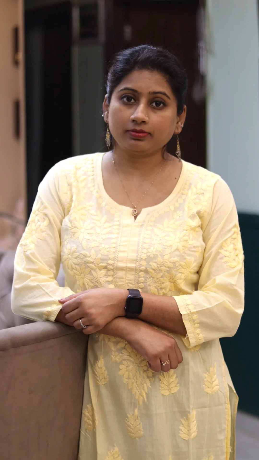 Chikankari chanderi cotton kurti with embroidery work