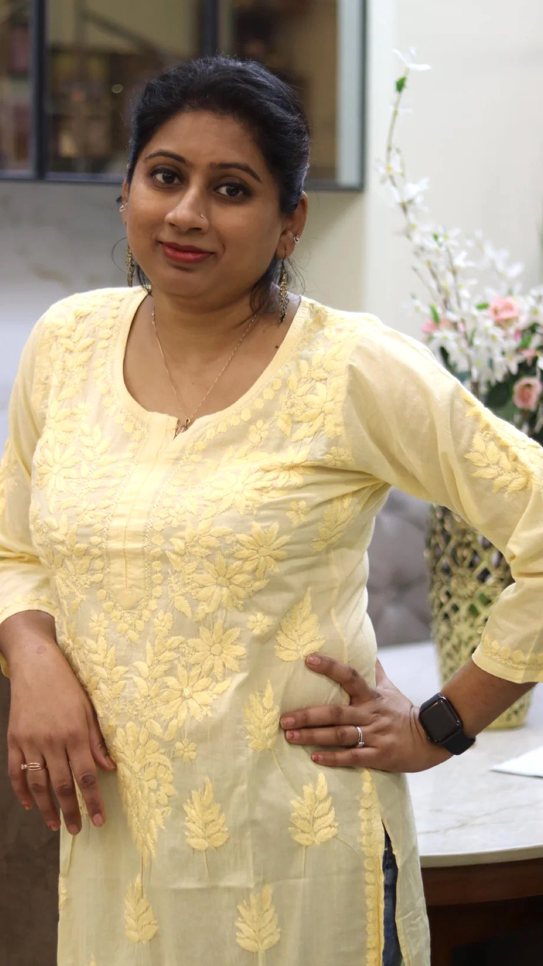 Chikankari chanderi cotton kurti with embroidery work