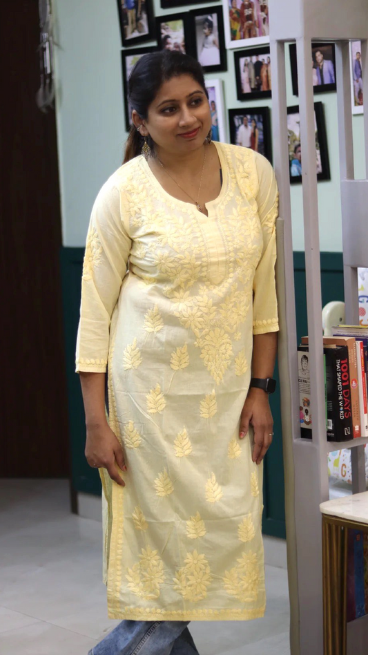 Chikankari chanderi cotton kurti with embroidery work