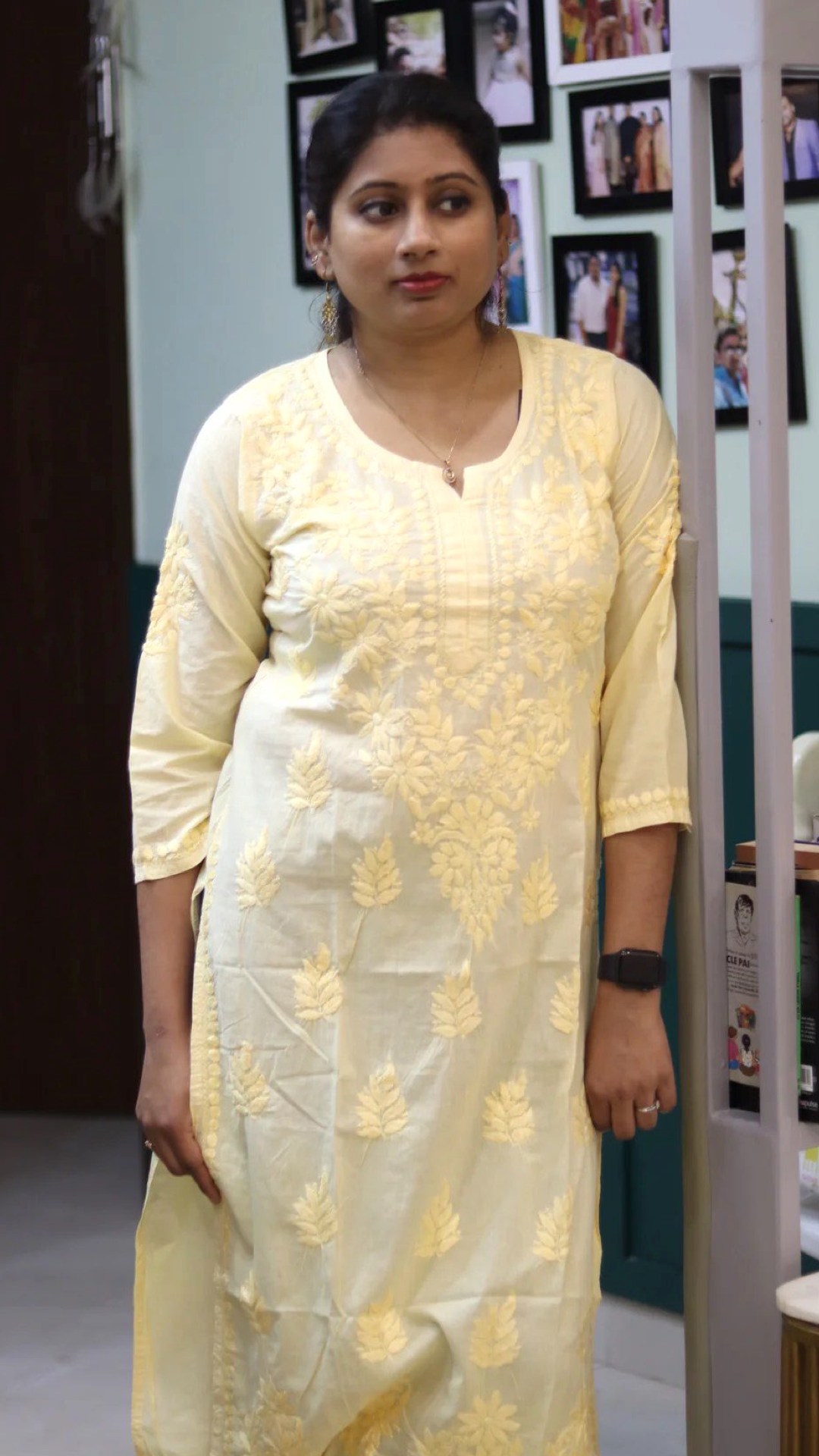 Chikankari chanderi cotton kurti with embroidery work