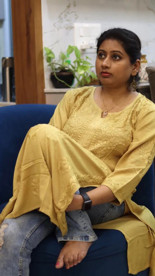 Chikankari cotton kurti with embroidery work