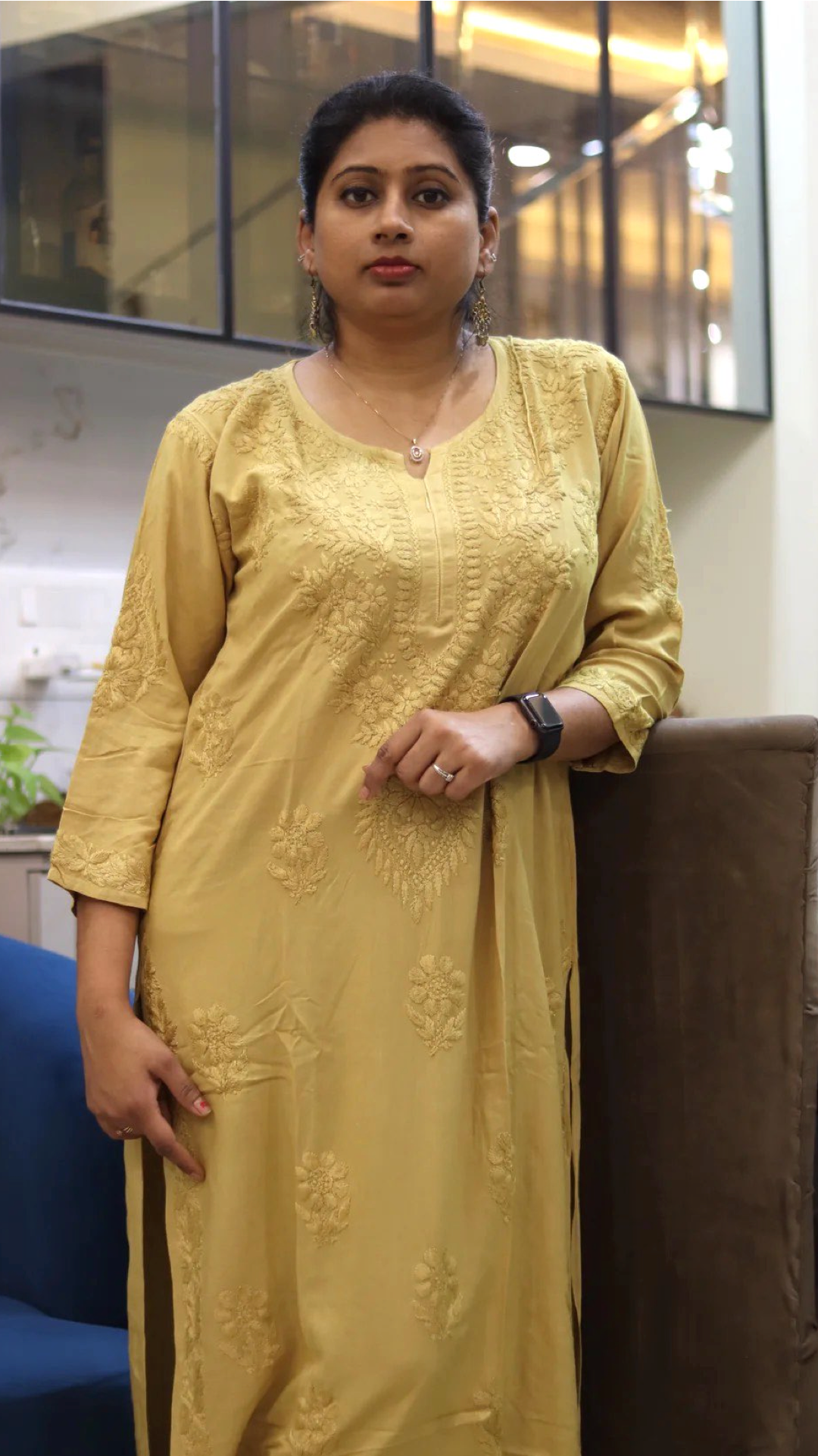 Chikankari cotton kurti with embroidery work