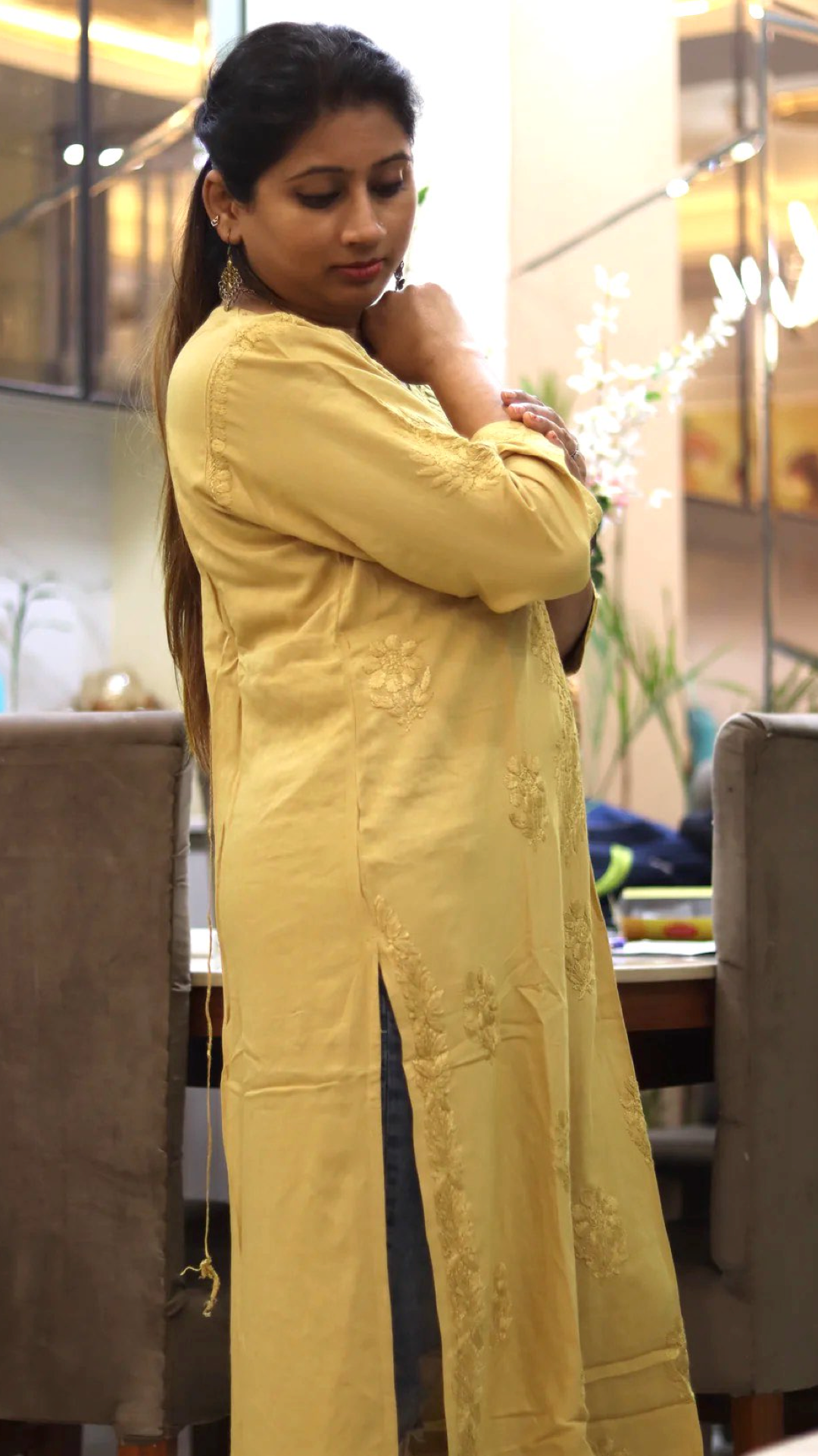 Chikankari cotton kurti with embroidery work