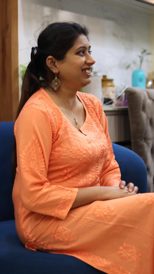 Chikankari cotton kurti with embroidery work
