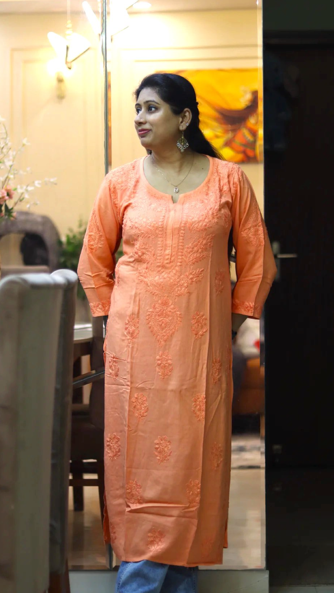 Chikankari cotton kurti with embroidery work