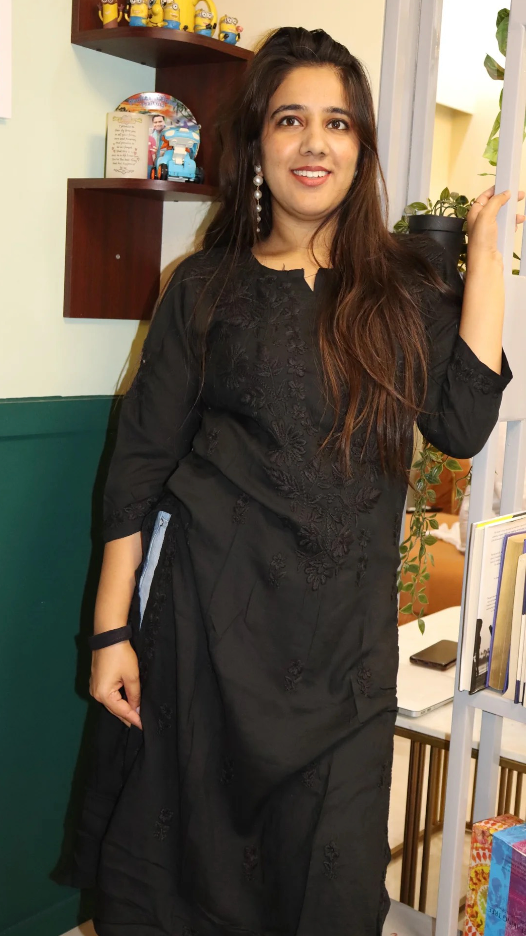Chikankari Kurti with heavy embroidery on neck